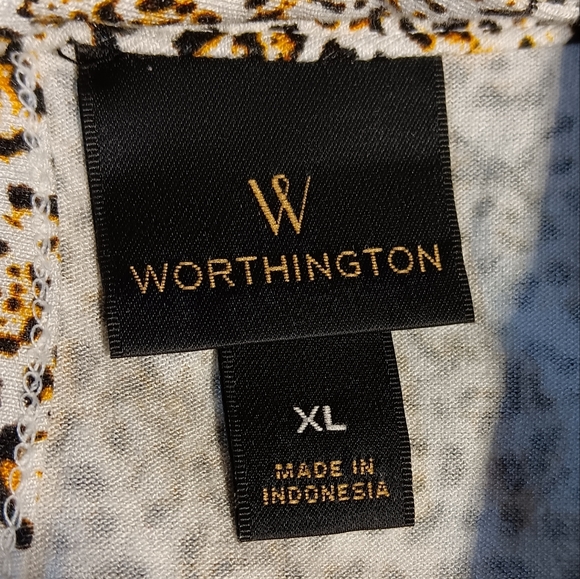 Worthington EUC Women's Long Sleeve Blouse, XL, Ivory w/Brown Pattern - Picture 2 of 7